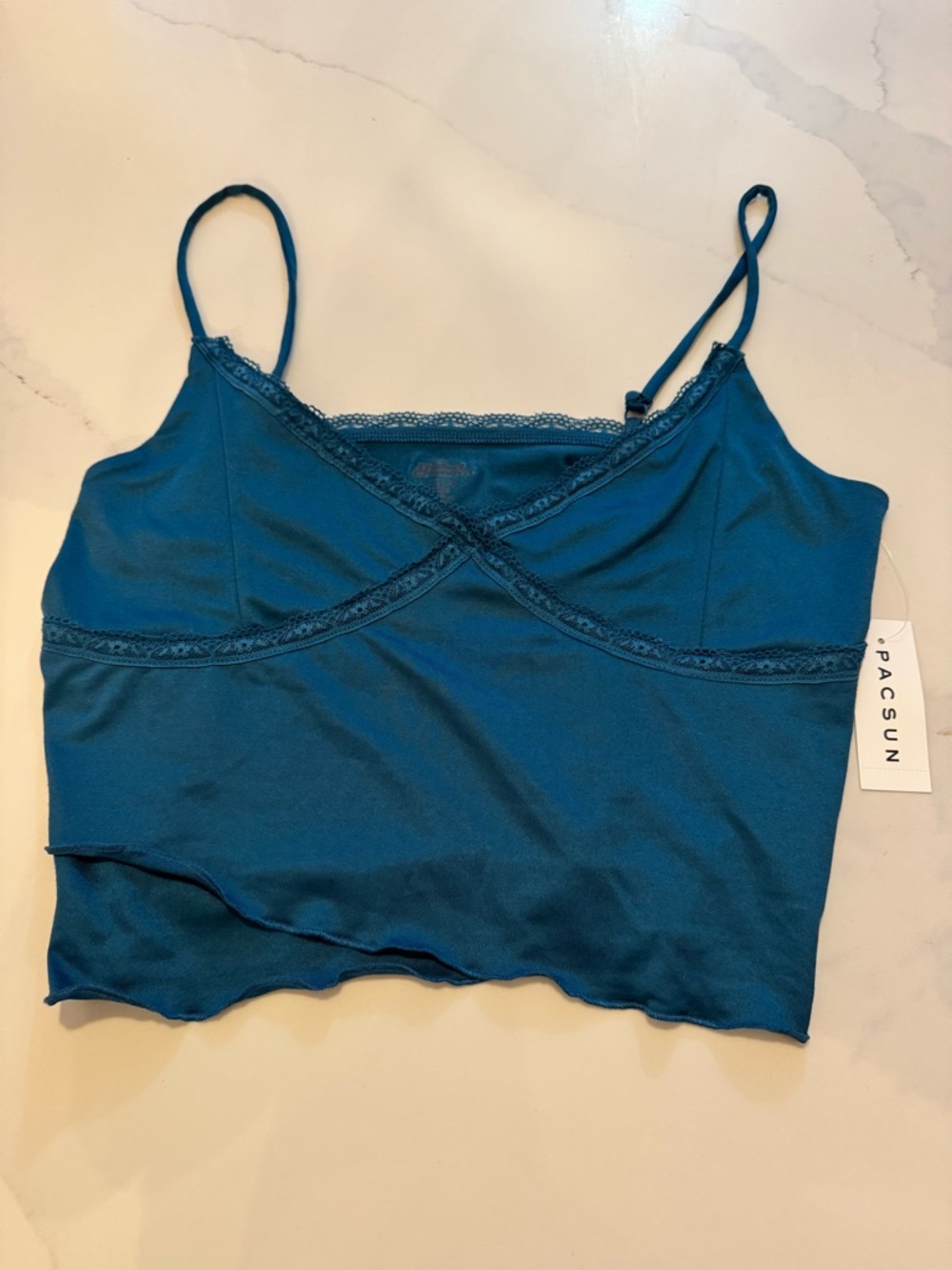 PacSun Teal Lace-Trim Cropped Cami